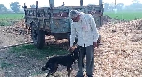 Om Narayan Verma with his pet dog Jacky (Photo | EPS)