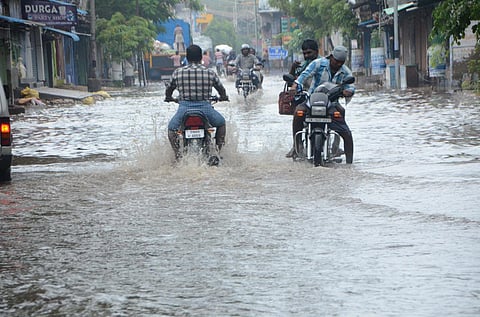 A flooded Great Cotton Road in Thoothukudi. (Photo |EPS/ V.Karthikalagu)