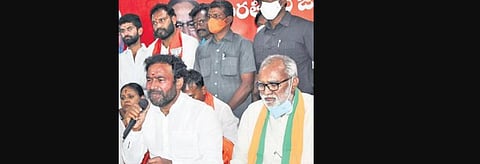 Union Minister G Kishan Reddy speaks after BJP’s win in Hyderabad on Friday