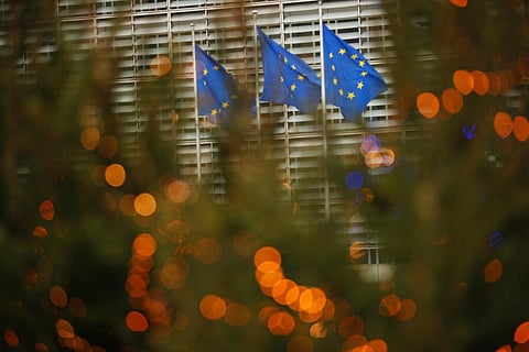 European Union flags flutter in the wind prior to a meeting of Britain's chief negotiator David Frost and EU chief negotiator Michel Barnier at EU headquarters in Brussels. (Photo | AP)