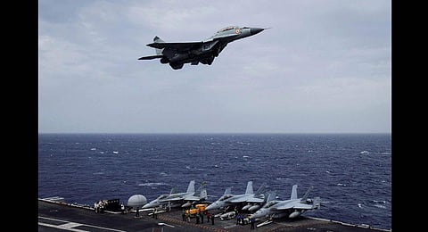 The MiG 29K aircraft had taken off from the deck of the country’s only aircraft carrier INS Vikramaditya (File photo | Special arrangement)