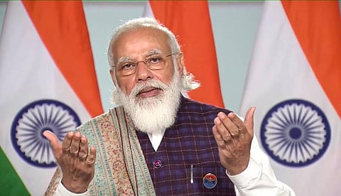 Prime Minister Narendra Modi speaks during inauguration of the construction of the Agra Metro Project via video conferencing Monday Dec. 7 2020. (Photo | Twitter)