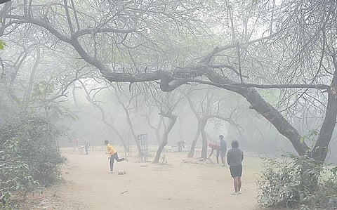 Childran play in a foggy winter morning in New Delhi on Monday | Shekhar Yadav