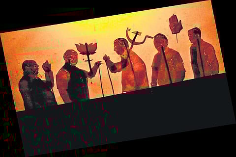 Puppets of political leaders being used for  campaigning