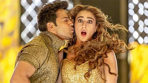 Varun Dhawan (L) and Sara Ali Khan in  'Hussn Hai Suhana' song. (photo| YouTube screengrab)