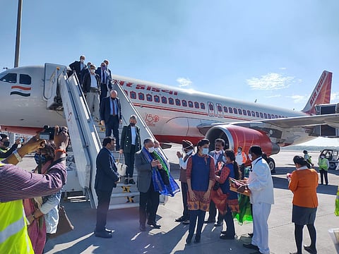 The delegates began their trip by visiting two institutions -- Biological E and Bharat Biotech -- in Genome Valley (Photo | Special arrangement)