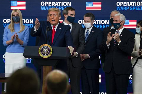 US President Donald Trump speaks during an 'Operation Warp Speed Vaccine Summit' on the White House complex, Tuesday, Dec. 8, 2020, in Washington. (Photo | AP)