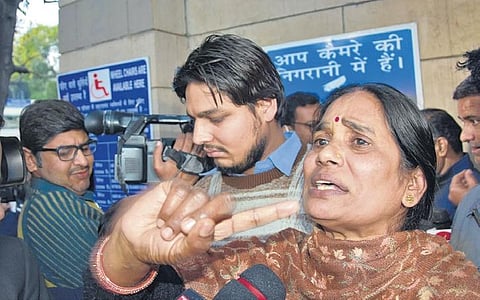 Nirbhaya’s mother reacts outside a city court on Friday after the  execution of death warrants was postponed till further order. The four men convicted in the gruesome gangrape and murder case were to be hanged on February 1 | PTI