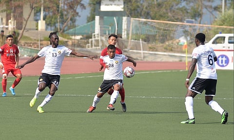 Real Kashmir FC players in action against Aizawl (Photo | I-League Twitter)