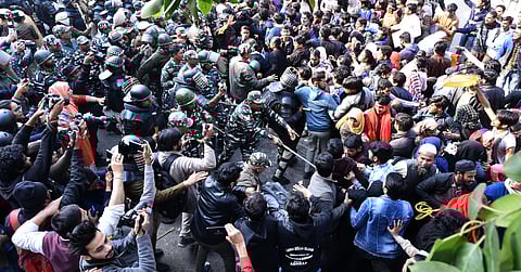 Police baton charge protestors during an anti CAA, NRC and NPR march near Jamia Nagar in New Delhi. (Photo | Parveen Negi, EPS)