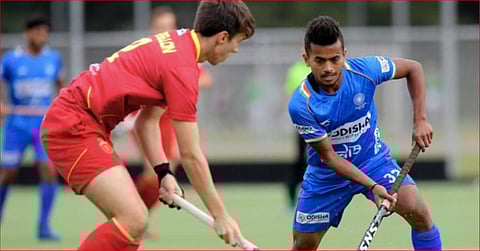 Indian mid-fielder Vivek Sagar Prasad. (Photo | Twitter @tanmay__das)