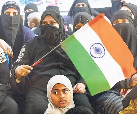 Womens’ groups stage a protest against near Billal Masjid on Tannery Road  in Bengaluru on Tuesday  | vinod kumar t
