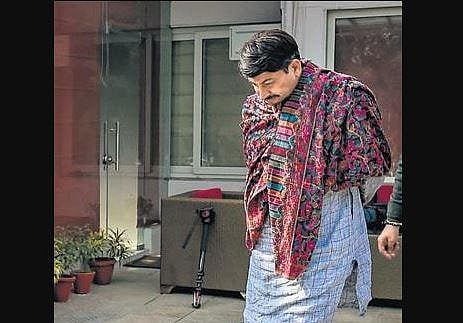 State BJP chief Manoj Tiwari at his residence, during counting of votes. (Photo | PTI)