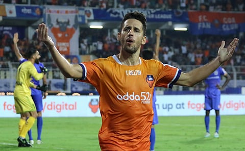 FC Goa's Ferran Corominas celebrates his goal against Mumbai City FC. (Photo | ISL Twitter)