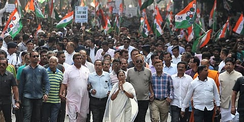 West Bengal CM Mamata Banerjee takes out a protest march against CAA and NRC. (Photo | EPS)