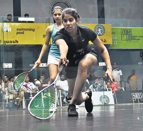 Joshna Chinappa in action at the squash nationals on Wednesday | ASHWIN PRASATH