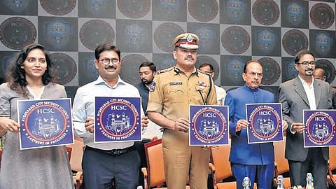 Home Minister Mahmood Ali and Commissioner Anjani Kumar with others during the launch of the logo  of Hyderabad City Security Council on Thursday. (Photo| Vinay Madapu/EPS)