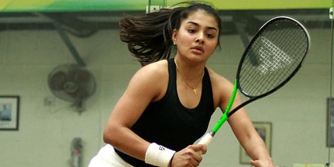 Sunayna Kuruvilla in action against Sanika Choudhari. (Photo | D Sampathkumar, EPS)