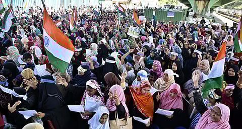 Members of different Muslim outfits protest against the police lathi charge on CAA protesters on Friday evening where several injured including police men in Chennai on Saturday. (Photo | P Jawahar/EPS)