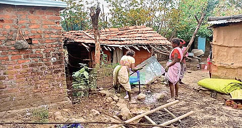 Kodappa families prepare to leave Ramguda village in Utnoor mandal for a nearby field