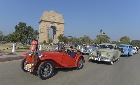 From 1930 Cadillac V-16 Roadster from the US to a 1939 Buick Roadmaster convertible sedan from Canada, besides a bevy of other vintage four-wheeled beauties on Saturday rolled across the streets of Delhi as part of a mega event to promote motoring heritage in the country. (Photo | PTI)
