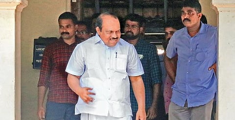 Former Public Works Minister V K Ebrahim Kunju coming out of Vigilance Special Cell headquarters at Poojapura in Thiruvananthapuram on Saturday