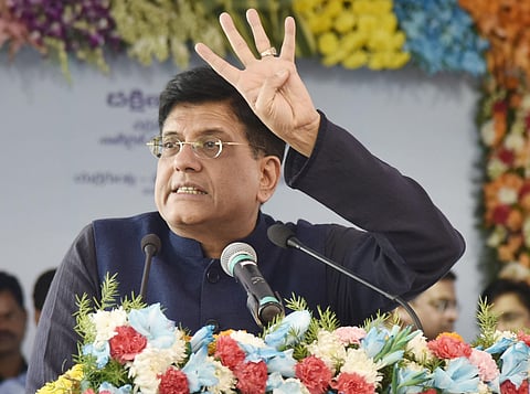 Piyush Goyal, Minister of Railways and Commerce, addressing During the inauguration of the High speed WI-FI facilities at Secunderabad Railway Station on Tuesday. (Photo | Vinay Madapu/EPS)