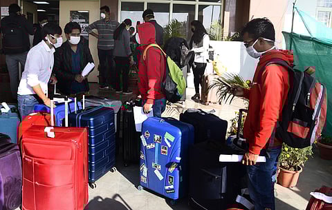 Indians, who were air-lifted from Wuhan following out-break of the deadly novel cornavirus, prepare to leave following their release from the ITBP quarantine facility. (File Photo| Parveen Negi/EPS)
