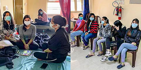 Indian nationals who were airlifted from coronavirus-hit Hubei province of China's Wuhan, at the ITBP's quarantine facility at Chhawla in New Delhi. (Photo | PTI)
