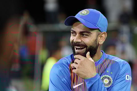Indian captain Virat Kohli reacts after winning the fifth Twenty20 match against New Zealand. (Photo | AFP)