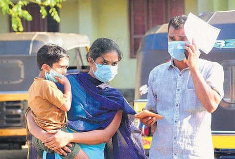 Visitors at Thrissur District General Hospital where an isolation ward is functioning