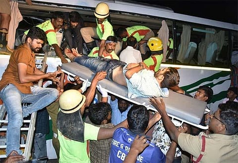 19 people were killed when the KSRTC Volvo bus in which they were travelling from Bangalore to Ernakulam collided with a container lorry at Avinashi near Coimbatore. (Photo by special arrangement)