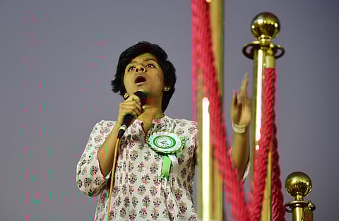 Amulya shocks the nation with pro Pakistan slogans at a protest against CAA at Freedom Park on Thursday in Bengaluru. (Photo | Vinod Kumar T , EPS)
