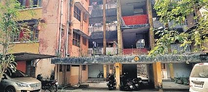 A worn-out building in one of the city police quarters complexes