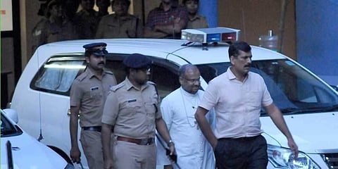 Bishop Franco Mulakkal comes out of the Tripunithura Crime Branch Office. (File Photo| EPS)