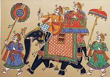 Phad artist Prakash Joshi makes a painting at MCRHRD Institute at Jubilee Hills on Saturday (Photo | Sathya Keerthi, EPS)