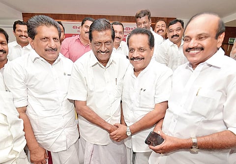 KC (Jacob) chairman Johnny Nellore meeting KC (M) working chairman  P J Joseph in Kottayam on Friday