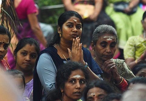 Devotess during special pooja to Lord Shiva at Shivan Park in KK Nagar on the occassion of Maha Shivaratri on Friday. (Photo | EPS/Ashwin Prasath)