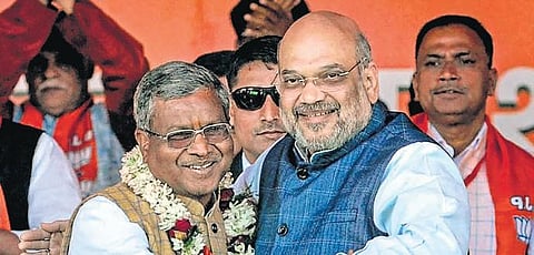 Former Jharkhand CM Babulal Marandi with Union Minister Amit Shah | FILE