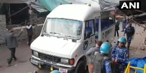 The police had fired teargas shells to disperse the mob indulging in vandalisation of property and throwing stones at security personnel in upper Kot area. (Photo | ANI)