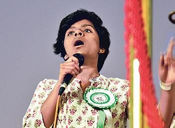 A file picture of Amulya speaking at the function | EXPRESS