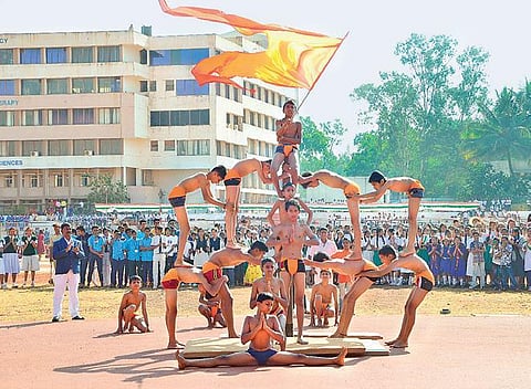 School children performing Mallakhamba in Belagavi | ASHISHKRISHNA H P