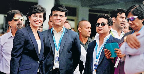 With K Srikanth, Sachin Tendulkar and Sourav Ganguly at Green Park for India’s 500th Test match in Kanpur