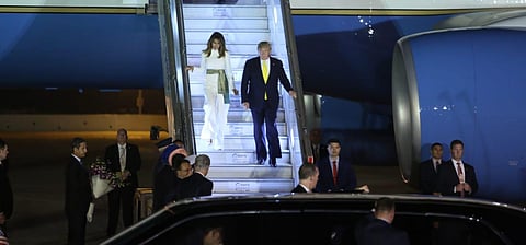US President Donald Trump and First Lady Melania Trump upon their arrival at the Palam Airport in New Delhi on Monday. (Photo| Shekhar Yadav, EPS)