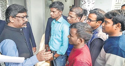 Jharkhand Chief Minister Hemant Soren meets general public as part of ‘Janta-Darbar’ at his residence in Ranchi. (Photo | PTI)