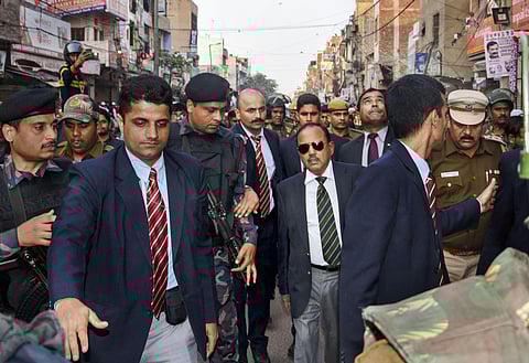 National Security Advisor NSA Ajit Doval during his visit to the riot affected areas to assess ground situation in north east Delhi. (Photo | PTI)