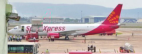 Spiceexpress dedicated cargo flight which landed at Visakhapatnam airport on Tuesday. (Photo | EPS/G Satyanarayana)