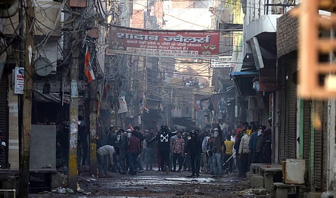 Protesters at Chand Bagh area against the Citizenship Amendment Act in north east Delhi on Tuesday Feb. 25 2020. (Photo | Shekhar Yadav/EPS)