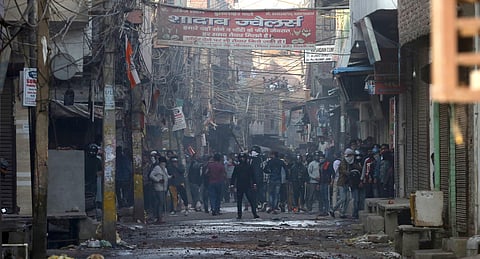 A group of protesters arrives at Chand Bagh area against the Citizenship Amendment Act in north east Delhi on Tuesday Feb. 25 2020. (Photo | Shekhar Yadav/EPS)