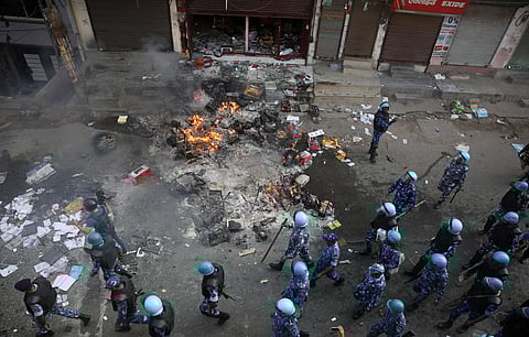 Security personnel conduct flag march during clashes between those against and supporting the Citizenship Amendment Act in north east Delhi Tuesday Feb. 25 2020. (Photo | Shekhar Yadav/EPS)